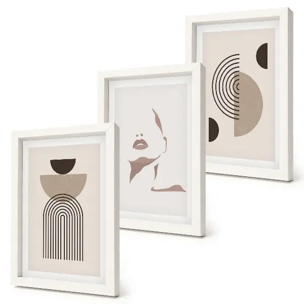 Juego de 3 cuadros decorativos con diseño de formas geométricas abstractas y silueta facial