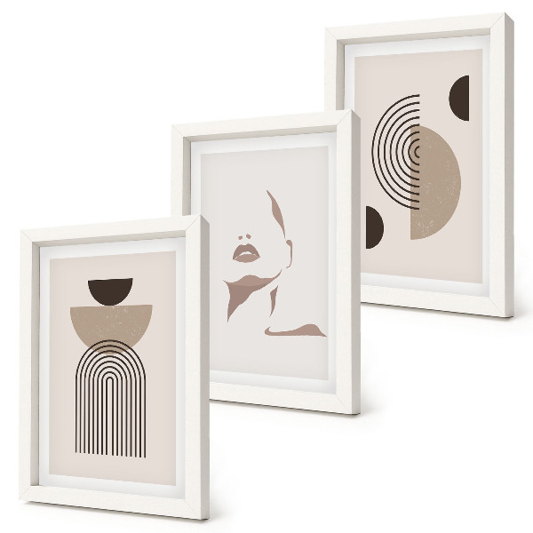 Juego de 3 cuadros decorativos Formas geométricas abstractas y silueta facial