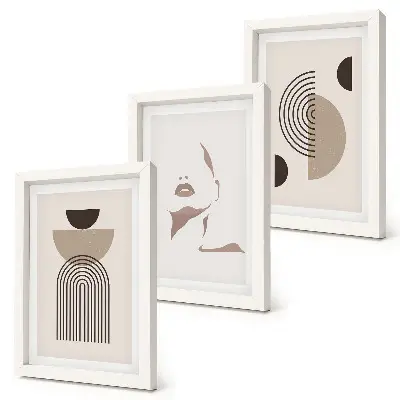 Juego de 3 cuadros decorativos con diseño de formas geométricas abstractas y silueta facial