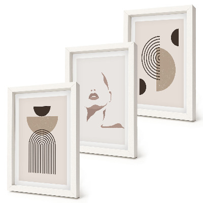 Juego de 3 cuadros decorativos Formas geométricas abstractas y silueta facial