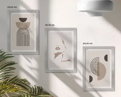 Juego de 3 cuadros decorativos con diseño de formas geométricas abstractas y silueta facial