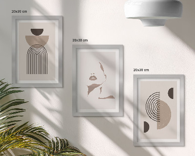 Juego de 3 cuadros decorativos Formas geométricas abstractas y silueta facial