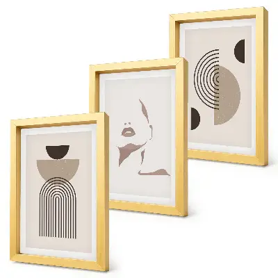 Juego de 3 cuadros decorativos con diseño de formas geométricas abstractas y silueta facial