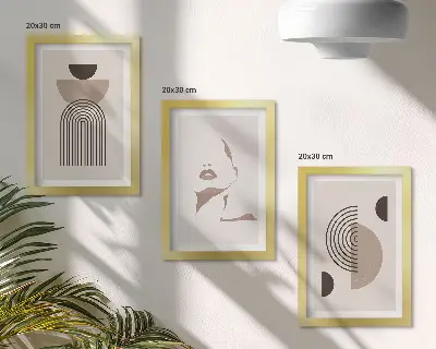 Juego de 3 cuadros decorativos con diseño de formas geométricas abstractas y silueta facial