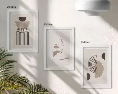 Juego de 3 cuadros decorativos con diseño de formas geométricas abstractas y silueta facial