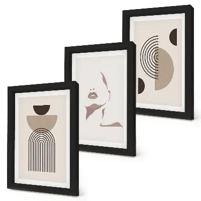 Juego de 3 cuadros decorativos con diseño de formas geométricas abstractas y silueta facial