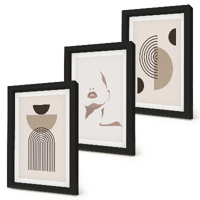 Juego de 3 cuadros decorativos Formas geométricas abstractas y silueta facial