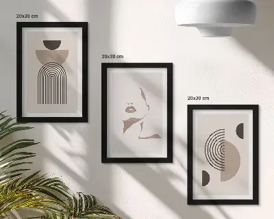 Juego de 3 cuadros decorativos con diseño de formas geométricas abstractas y silueta facial