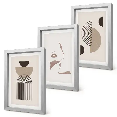 Juego de 3 cuadros decorativos con diseño de formas geométricas abstractas y silueta facial