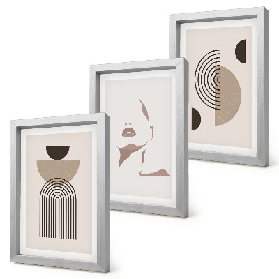 Juego de 3 cuadros decorativos Formas geométricas abstractas y silueta facial