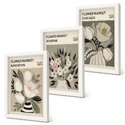Juego de 3 cuadros decorativos Arreglos florales de estilo retro de varias ciudades.