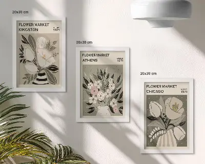 Juego de 3 cuadros decorativos con arreglos florales retro de diversas ciudades