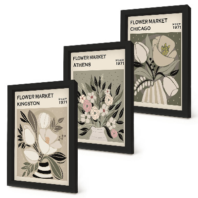 Juego de 3 cuadros decorativos Arreglos florales de estilo retro de varias ciudades.