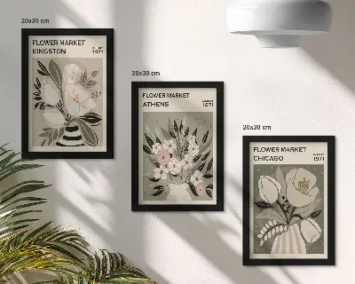 Juego de 3 cuadros decorativos con arreglos florales retro de diversas ciudades