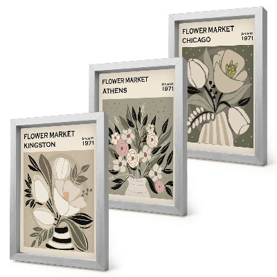 Juego de 3 cuadros decorativos Arreglos florales de estilo retro de varias ciudades.