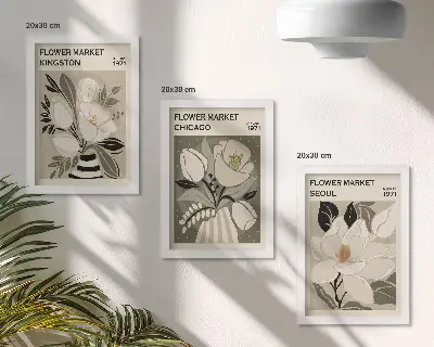 Juego de 3 cuadros decorativos con diseño retro de flores de los mercados de Kingston, Chicago y Seúl