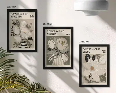 Juego de 3 cuadros decorativos con diseño retro de flores de los mercados de Kingston, Chicago y Seúl