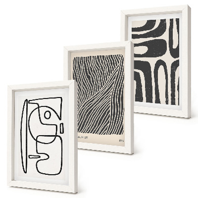 Tríptico enmarcado Diseños abstractos con líneas y texturas sobre un fondo claro.