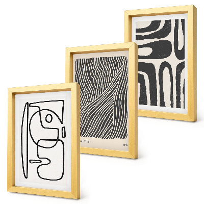 Tríptico enmarcado Diseños abstractos con líneas y texturas sobre un fondo claro.