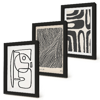 Tríptico enmarcado Diseños abstractos con líneas y texturas sobre un fondo claro.