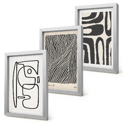Tríptico enmarcado Diseños abstractos con líneas y texturas sobre un fondo claro.