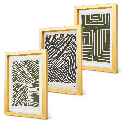 Juego de 3 cuadros decorativos Patrones de líneas y formas en tonos verdes