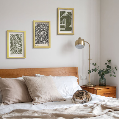 Juego de 3 cuadros decorativos Patrones de líneas y formas en tonos verdes