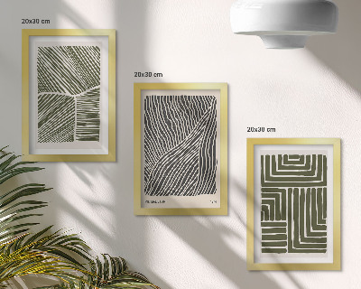 Juego de 3 cuadros decorativos Patrones de líneas y formas en tonos verdes