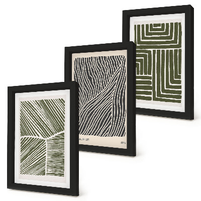 Juego de 3 cuadros decorativos Patrones de líneas y formas en tonos verdes