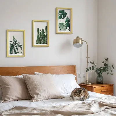 Juego de 3 cuadros decorativos con diseño de hojas estéticas de plantas tropicales de interior