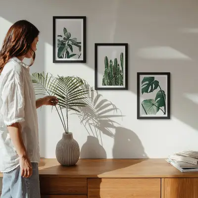 Juego de 3 cuadros decorativos con diseño de hojas estéticas de plantas tropicales de interior