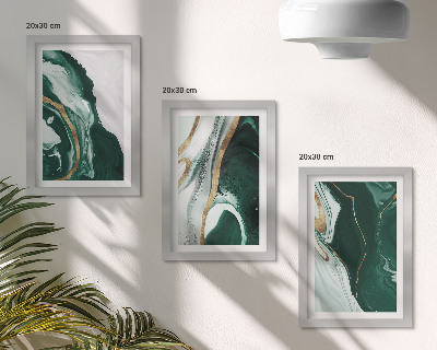 Tríptico enmarcado Diseños abstractos de pintura en verde y blanco.