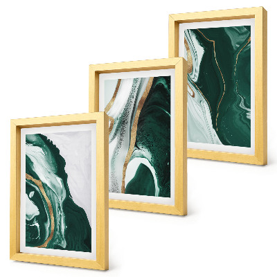 Tríptico enmarcado Diseños abstractos de pintura en verde y blanco.