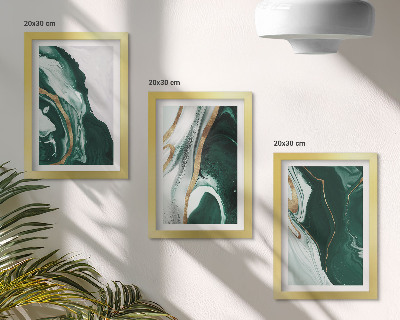 Tríptico enmarcado Diseños abstractos de pintura en verde y blanco.
