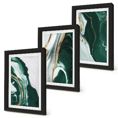 Tríptico enmarcado Diseños abstractos de pintura en verde y blanco.