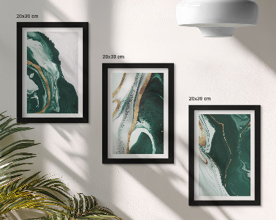 Tríptico enmarcado Diseños abstractos de pintura en verde y blanco.