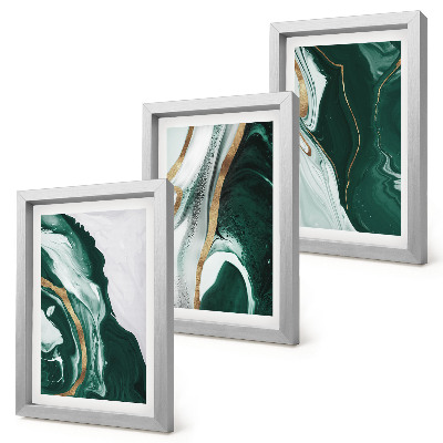 Tríptico enmarcado Diseños abstractos de pintura en verde y blanco.