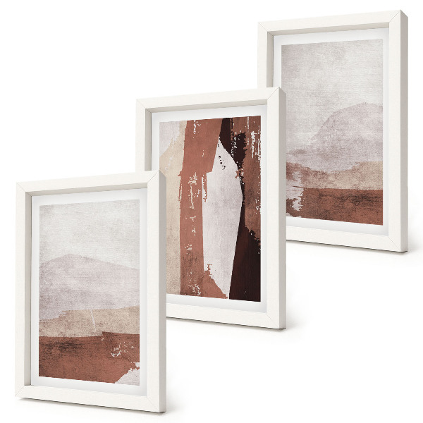Tríptico enmarcado Diseños abstractos en tonos marrones y beige.