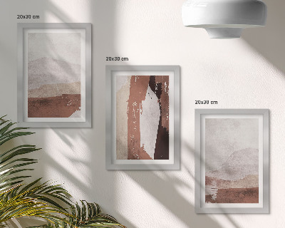 Tríptico enmarcado Diseños abstractos en tonos marrones y beige.