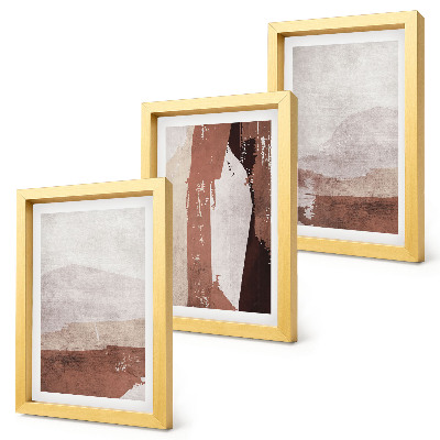 Tríptico enmarcado Diseños abstractos en tonos marrones y beige.