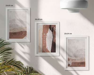 Tríptico enmarcado Diseños abstractos en tonos marrones y beige.