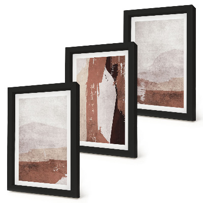 Tríptico enmarcado Diseños abstractos en tonos marrones y beige.
