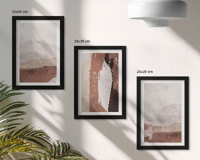 Tríptico enmarcado Diseños abstractos en tonos marrones y beige.