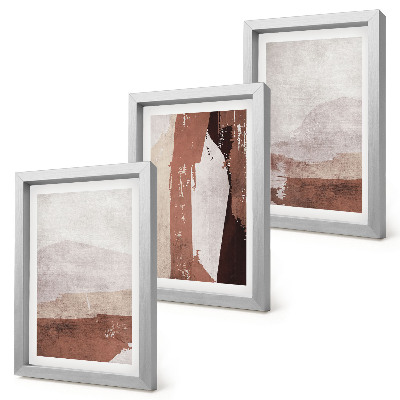 Tríptico enmarcado Diseños abstractos en tonos marrones y beige.