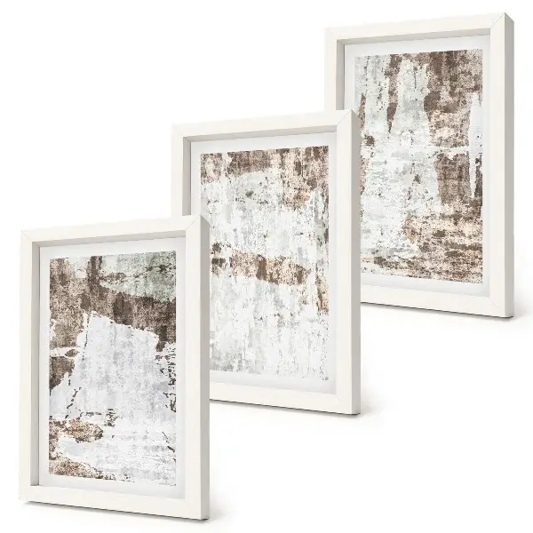 Juego de 3 cuadros decorativos con diseños abstractos en tonos blancos y marrones