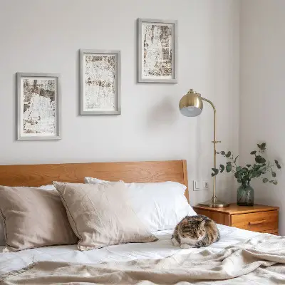 Juego de 3 cuadros decorativos con diseños abstractos en tonos blancos y marrones