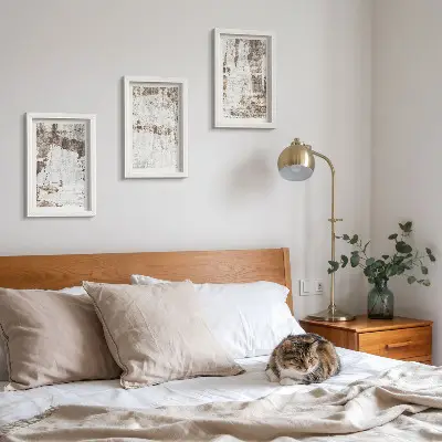 Juego de 3 cuadros decorativos con diseños abstractos en tonos blancos y marrones