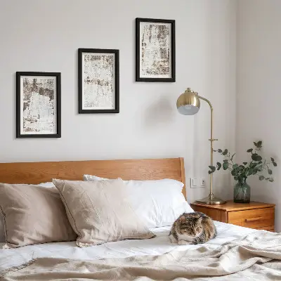 Juego de 3 cuadros decorativos con diseños abstractos en tonos blancos y marrones