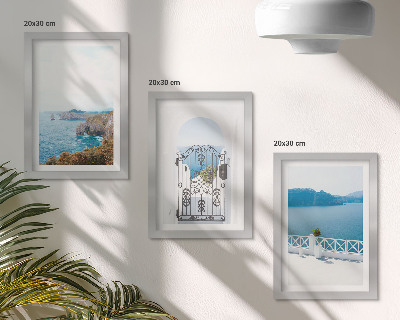 Tríptico enmarcado Vista al mar con arquitectura griega