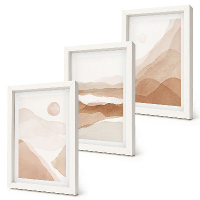Juego de 3 cuadros decorativos Paisajes abstractos en tonos marrones y beige.